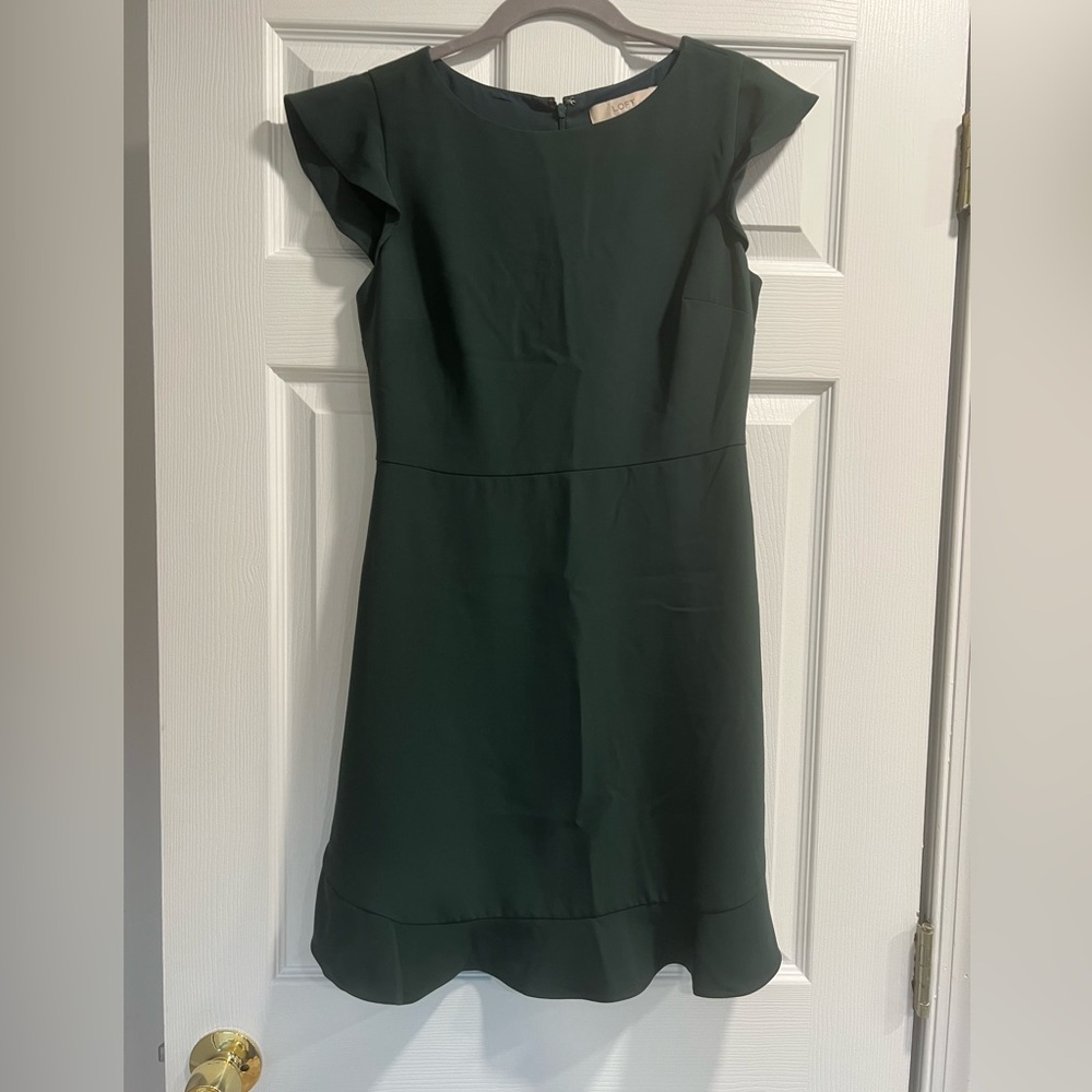 Loft Cap Flutter Sleeve Scalloped Lined Sheath Dr… - image 1